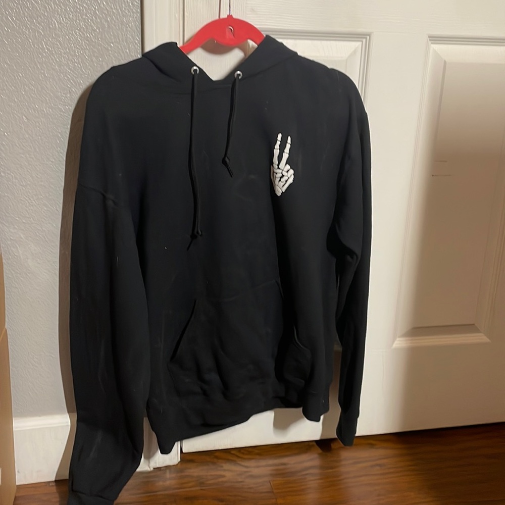 Black skeleton peace sign hoodie